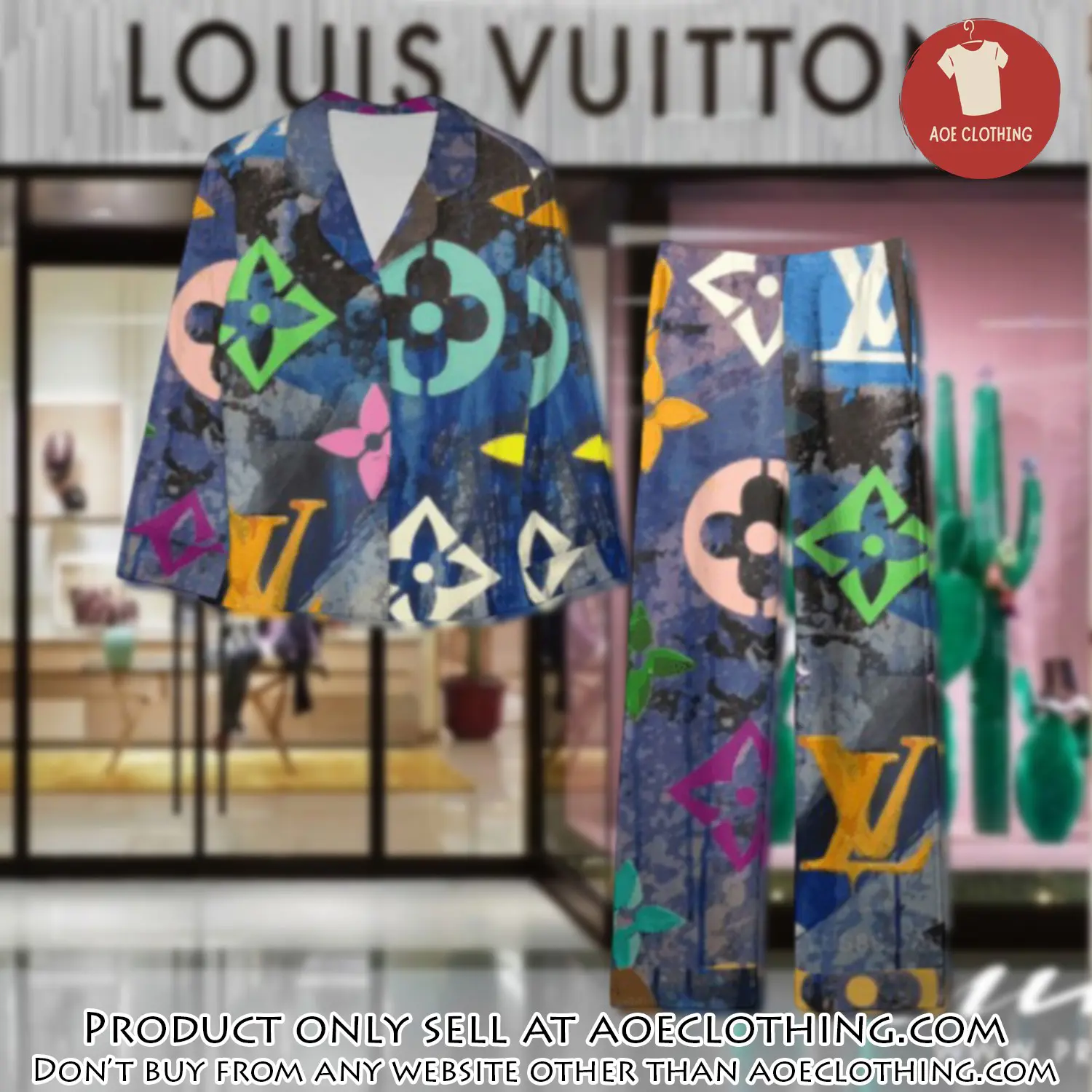 Trending luxury lv satin pajama set pjs1096 aoe2552476